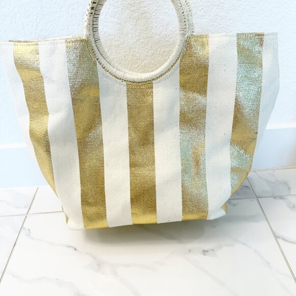 Shiraleah Chicago Mirage Tote - GOLD & WHITE Stripe - Picture 4 of 13